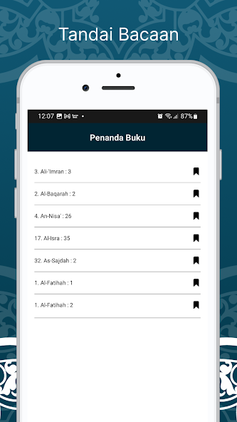 Tampilan penanda buku Learn Quran Tafsir